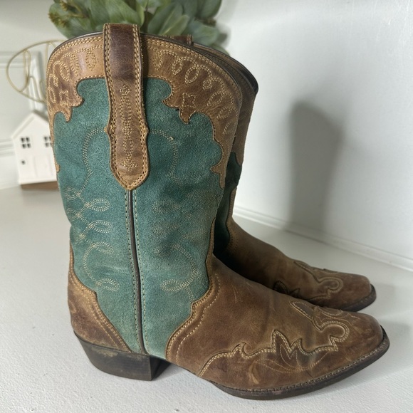 Ariat Brown Teal Inlay with Embroidered Western Cowboy Boots Women's Size 5.5 - Picture 5 of 10